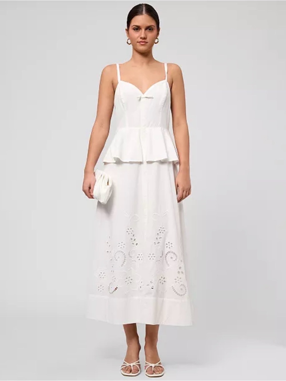 White Eyelet Maxi Dress with Peplum Waist
